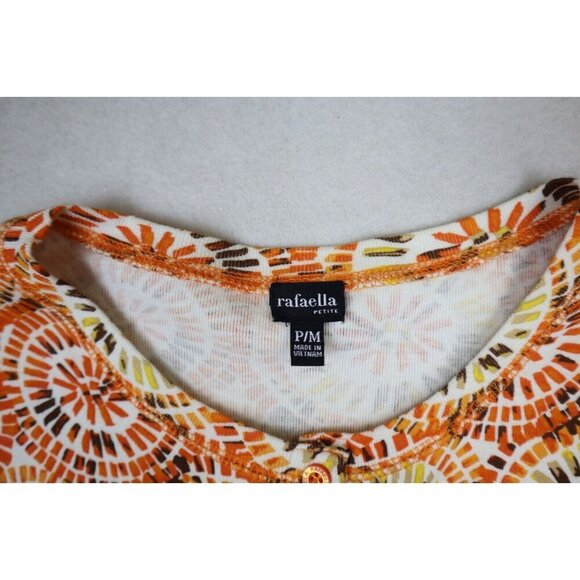 RAFAELLA - WOMEN'S ORANGE PRINT 3/4 SLEEVE STRETCH KNIT CARDIGAN SWEATER - PM - Picture 5 of 7